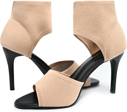 Miniatura 12 de Tacones de Puntera Abierta para Mujer, Sexys Tacones de Aguja de 3 Pulgadas, Sandalias de Tacón para Mujer con Puntera Abierta, Amplias, de Tejido