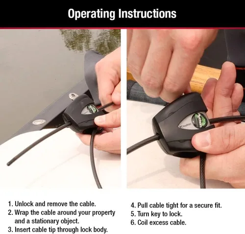 Miniatura 5 de Master Lock Candado de cable de acero pitón negro con llaves, cámara antirrobo resistente y cable de bloqueo de kayak, paquete de 2, 8417T