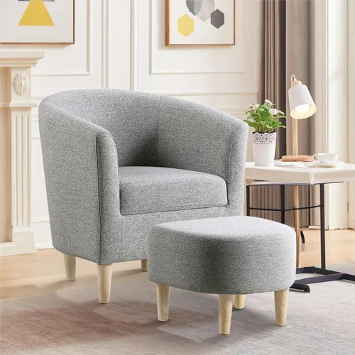 Miniatura 17 de DAZONE Silla decorativa Sherpa con otomana, sillón blanco esponjoso de barril de peluche para sala de estar acogedora, sillas pequeñas y cómodas