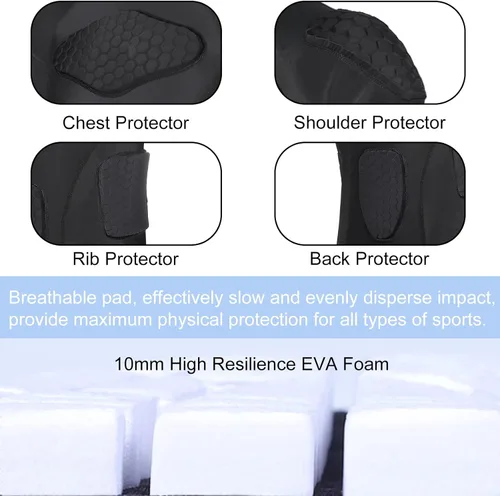 Miniatura 5 de Protector de costilla de fútbol Protector de pecho acolchado para béisbol fútbol baloncesto Negro