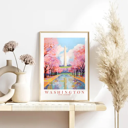 Miniatura 4 de ColorAndFlair Washington DC Travel Print Souvenir - Póster retro de DC para pared, diseño de monumento a Washington, pintura de paisaje