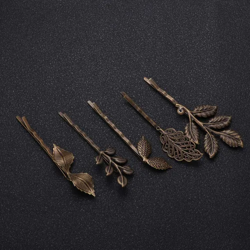 Miniatura 7 de 10 pinzas para el pelo de hojas retro, horquilla retro para el cabello, pasador retro Bobby Pin delicado bronce para el cabello para mujeres y niñas