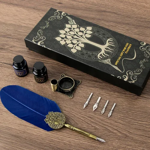 Miniatura 3 de TIANREN Juego de tinta de pluma estilográfica, Juego de Pluma y Tinta, Pluma de Caligrafía Antigua con 4 Plumillas Reemplazables, 2 Frascos