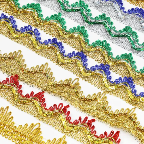 Miniatura 3 de Cinta de 14 yardas de ancho, 1.378 in/1.37 pulgadas, color azul y plateado con lentejuelas plateadas, cinta para manualidades y costuras Dorado