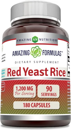 Amazing Formulas - Suplemento en cápsulas de arroz de levadura roja, 1200 mg por porción, sin OMG, sin gluten, fabricado en Estados Unidos (1