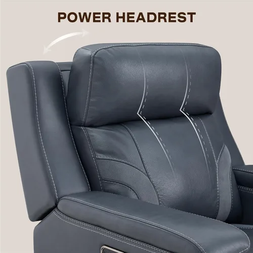 Miniatura 6 de Watson & Whitely Sillas reclinables eléctricas de cuero genuino para adultos, sillón reclinable completamente plano con apoyacabeza eléctrico y Azul