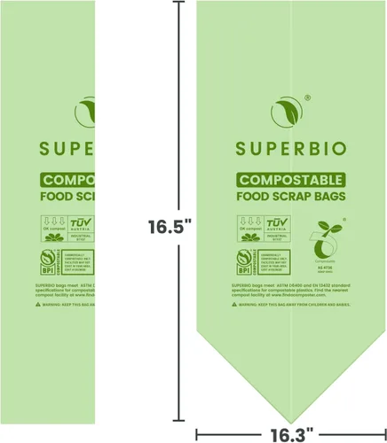 Miniatura 5 de SUPERBIO Bolsas compostables para residuos de alimentos de 2.6 galones, 100 unidades, 1 paquete, bolsas de desechos de alimentos con parte superior