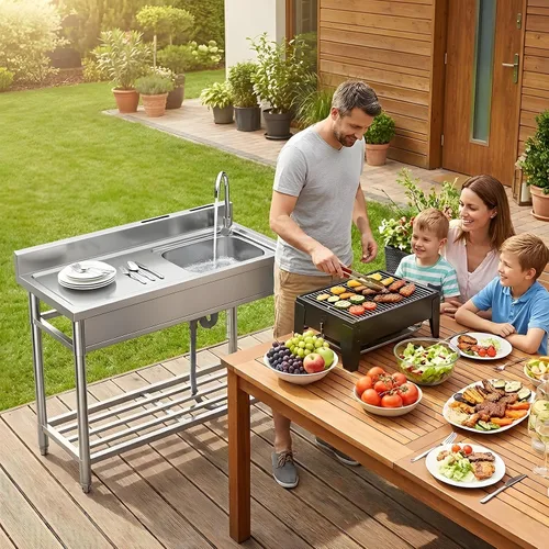 Miniatura 6 de Fregadero Utilitario de Acero Inoxidable LAFATI, Fregadero de Cocina Independiente de Acero Inoxidable 304 SUS de un Solo Tazón Con Estación