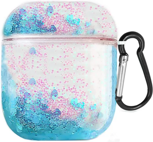 UnnFiko Bling Quicksand - Funda compatible con AirPods 1 y 2, bonita funda protectora líquida brillante, divertida y creativa, dura y transparente