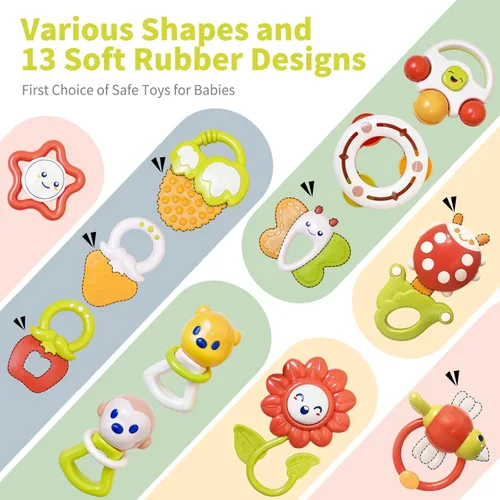 Miniatura 2 de Cuterabit Juego de 12 Sonajeros para Bebés con Estuche de Almacenamiento, Juguetes de Dentición para Bebés, Regalo de Navidad para Recién Nacidos