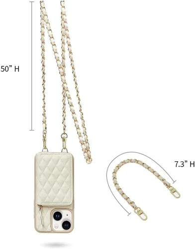 Miniatura 9 de LAMEEKU Funda tipo cartera diseñada para iPhone 14 con tarjetero y cadena cruzada para mujer, funda RFID a prueba de golpes, compatible con iPhone