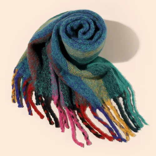 Miniatura 22 de Bufanda cálida para mujer, colorida y suave, cómoda, elegante chal de pashmina para clima frío, bufanda larga de moda, borla de coleta