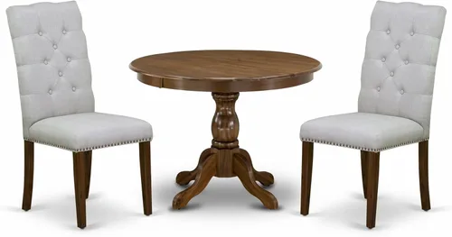 Miniatura 17 de East West Furniture HBEL3-ABK-35 - Juego de mesa y sillas de cocina de 3 piezas que contiene una mesa de comedor redonda con pedestal y 2 sillas