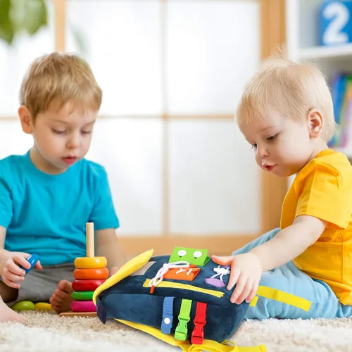 Miniatura 6 de Busy Board - Mochila para niños pequeños con hebillas y juguetes de actividades de aprendizaje, desarrolla habilidades motoras finas y habilidades