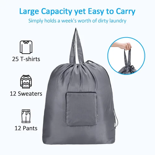 Miniatura 6 de GOGOODA Bolsas de lavandería de viaje con cierre de cordón XL grandes plegables con asa resistentes y lavables para dormitorio universitario, Azul