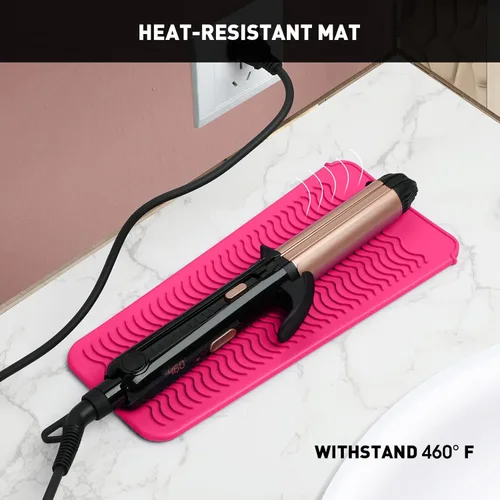 Miniatura 4 de ZAXOP Paquete de 2 bolsas de silicona resistentes al calor para plancha plana, rizador, alisador de cabello, varitas para rizar el cabello, Rosa