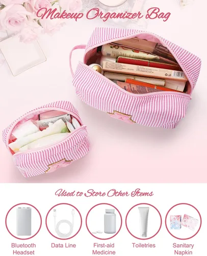 Miniatura 6 de MONSTINA Cesta de Pascua para adolescentes, bolsa de maquillaje con inicial, bolsa de cosméticos personalizada para niñas y mujeres, bonita bolsa