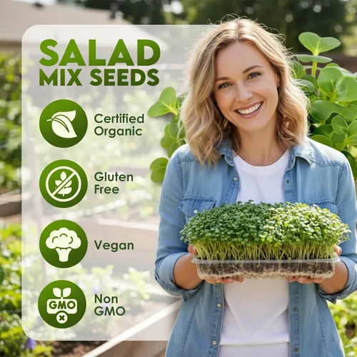 Miniatura 2 de Nature Jims Sprouts Mezcla de ensalada orgánica - Semillas microverdes sin OMG para el cultivo - Mezcla saludable de brotes de brócoli, alfalfa