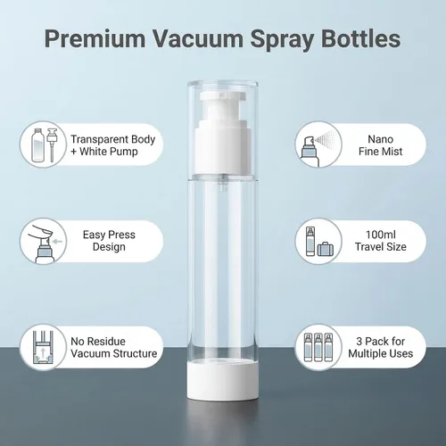 Miniatura 3 de ericotry 3 botellas vacías sin aire con bomba pulverizadora, pulverizador de vacío de niebla fina, herramienta cosmética portátil recargable