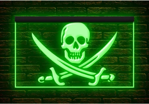 Miniatura 9 de 150090 - Letrero de neón con luz LED de calavera y esqueleto pirata, vela helloween (12 x 8 pulgadas, rojo)