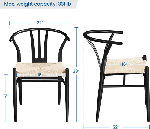Miniatura 3 de Topeakmart Juego de 2 sillas de comedor de metal, sillas industriales de respaldo alto, sillas de comedor modernas de mediados de siglo, color negro