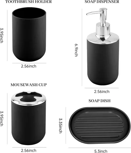Miniatura 3 de Juego de accesorios de baño, 4 piezas de plástico incluyen dispensador de jabón, jabonera, soporte para cepillo de dientes, taza para enjuague