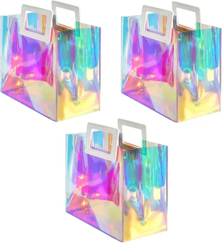 Miniatura 10 de VUOJUR Bolsa de regalo holográfica grande de 12.8 x 11.6 x 5.7 pulgadas, transparente, reutilizable, bolsa de regalo de cumpleaños para mujeres