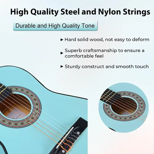 Miniatura 5 de ADM - Guitarra acústica para principiantes de 36 pulgadas, cuerdas de nailon, guitarra de madera para niños y estudiantes, lecciones en línea