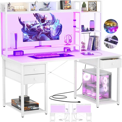 Miniatura 11 de Aheaplus Escritorio LED para Gaming con Hutch, 47.2'' Estación de Trabajo para Computadora, Negro