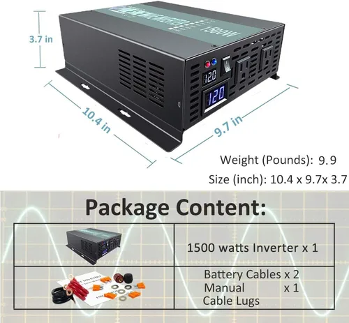 Miniatura 3 de WZRELB Inversor de onda sinusoidal pura continua de 1500W DC 12V a AC Inversor de potencia de coche 120V con puntos de alimentación dual de CA
