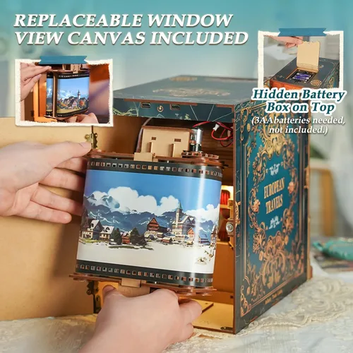 Miniatura 4 de Tonecheer - Kit de manualidades para rincón de lectura para adultos, maqueta en miniatura de cabina de tren infinito europeo, carruaje vintage