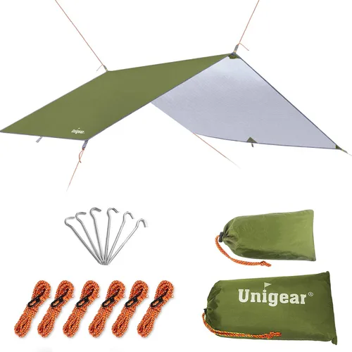 Miniatura 11 de Unigear Toldo para Hamaca contra Lluvia, Lona de Campamento de 16.5/14.4/13.1/9.8 pies, Protección UV e Impermeable y Ligera para Campamento, Marrón