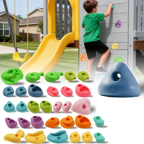 Miniatura 14 de Juego de 45 soportes para escalada en roca para niños, agarres de pared para escalada en roca, juego de pared para interiores y exteriores, juego