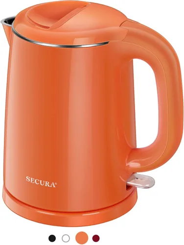 Secura Calentador de agua eléctrico de doble pared de acero inoxidable para té y café con apagado automático y protección de hervido-seco, 1.0L