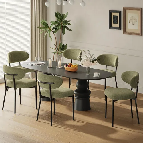 Miniatura 18 de MALOL Juego de 2 sillas de comedor de cuero con reposabrazos, silla de comedor tapizada con respaldo curvado y patas de madera, sillas de cocina