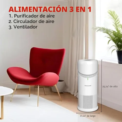 Miniatura 2 de Honeywell Allergen Plus™ - Purificador de aire HEPA 3 en 1 para el hogar, ventilador y flujo de aire ajustable para habitaciones grandes de hasta