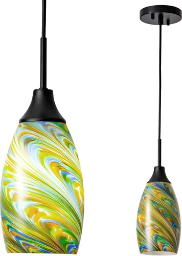 Miniatura 29 de Viinew Mini Lámpara Colgante de Vidrio, 1-Luz de Vidrio Artístico Ovalado Blanco Soplado a Mano Lámpara Colgante Suspendida para Isla de Cocina