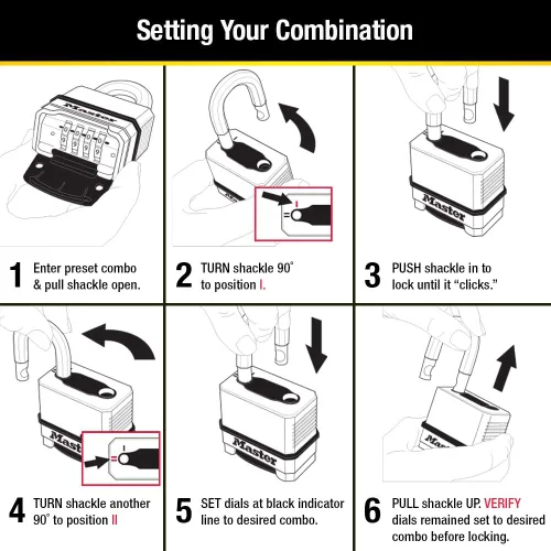 Miniatura 5 de Master Lock Cerradura de Combinación, Candado de Servicio Pesado Resistente a la Intemperie, Reiniciable para Uso en Exteriores, Acabado de Latón