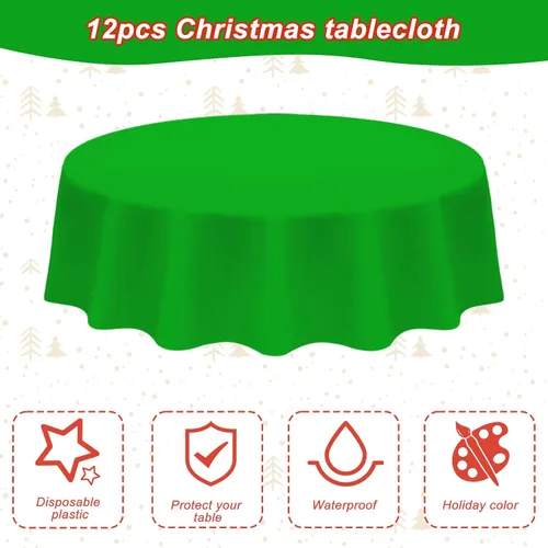 Miniatura 4 de 12 manteles redondos de plástico desechables para Navidad, suministros para fiestas de Año Nuevo, fundas de mesa redondas impermeables para Navidad