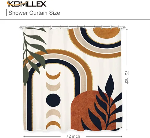 Miniatura 5 de KOMLLEX Cortina de ducha bohemia marrón para decoración de baño, 72 pulgadas de ancho x 72 pulgadas de alto, abstracta moderna, fase lunar