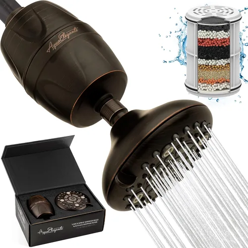 Aqua Elegante Cabezal de ducha de alta presión y filtro de 16 etapas, cabezal de ducha de baño ajustable para montaje en pared con purificador de