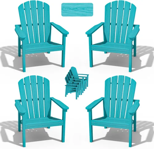 nevilywood Juego de 4 sillas Adirondack compactas apilables de polietileno de alta densidad de 26.3 pulgadas de ancho, diseño duradero, ahorro de