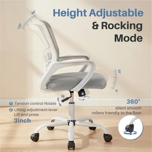 Miniatura 6 de DUMOS Silla de oficina para computadora en casa - Silla de escritorio ergonómica con respaldo medio y soporte lumbar y modo de balanceo, altura