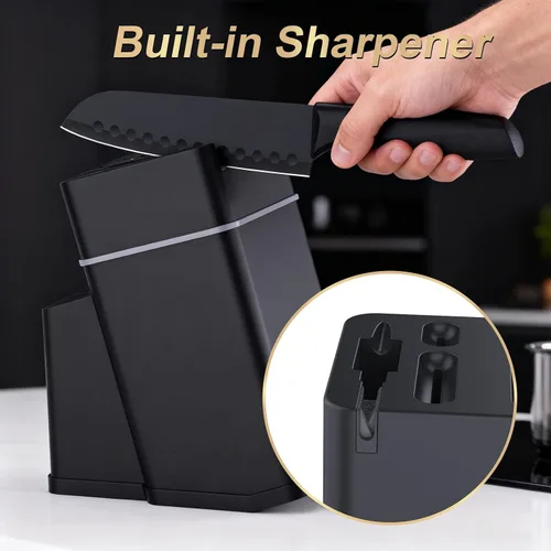 Miniatura 3 de Juego de cuchillos de cocina con bloque, juego de cuchillos de 15 piezas con afilador integrado, apto para lavavajillas, cuchillas de acero