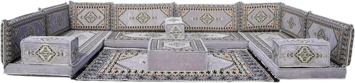 Miniatura 63 de arabicsofa Cojines de piso árabe en forma de U – Sofá tradicional Majlis con sofá otomano