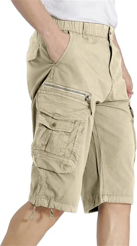 DGWZ Pantalones cortos tipo cargo para hombre, para senderismo, ajuste relajado, con múltiples bolsillos, elásticos, de algodón ligero, para hombre
