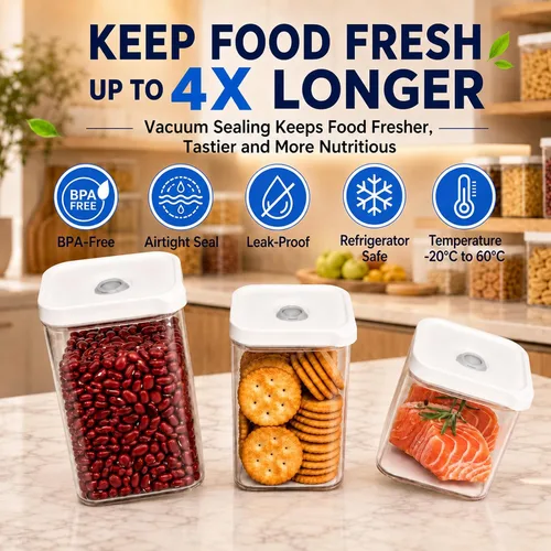 Miniatura 7 de BARRYSAIL Recipientes de almacenamiento de alimentos sellados al vacío con bomba, herméticos, mantiene los alimentos frescos, evita bacterias, ideal
