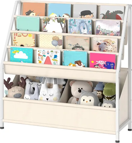 Miniatura 8 de CHOEZON Estantería para niños, estantería de 4 niveles para niños, organizador de almacenamiento de libros y juguetes de gran capacidad, estante