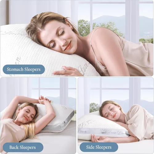 Miniatura 7 de Almohada de cama de algodón orgánico tamaño estándar Almohada ajustable de espuma viscoelástica triturada para dormir lateral y estómago, paquete