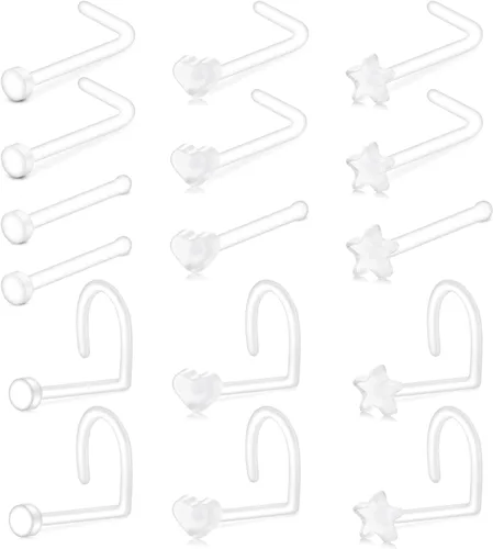 Miniatura 10 de AVYRING Juego de joyas transparentes para piercing de tabique, retenedores de nariz, labio, lengua, oreja, anillos de nariz transparentes
